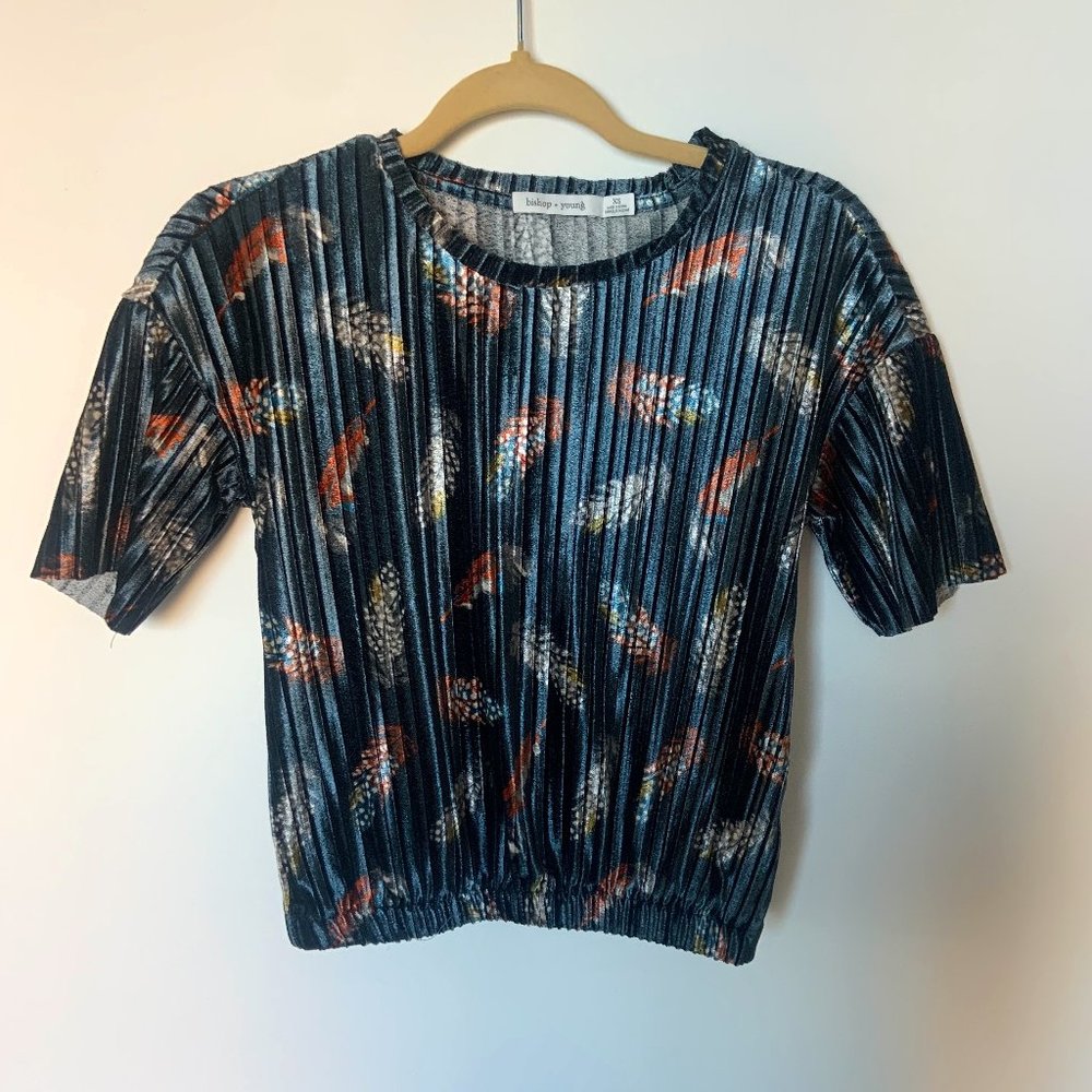 Bishop + Young Velvet Feather Pleated Short Sleeved Top